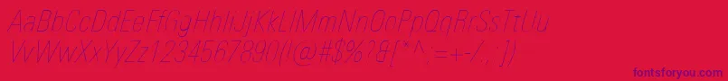 UniversNextProUltralightCondensedItalic-Schriftart – Violette Schriften auf rotem Hintergrund