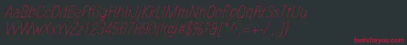 Czcionka UniversNextProUltralightCondensedItalic – czerwone czcionki na czarnym tle