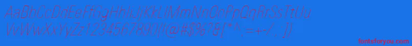 UniversNextProUltralightCondensedItalic Font – Red Fonts on Blue Background