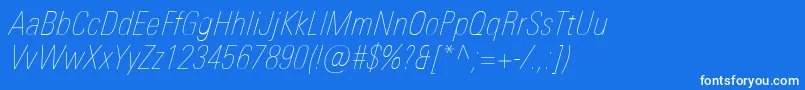 UniversNextProUltralightCondensedItalic Font – White Fonts on Blue Background