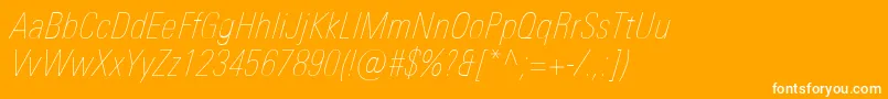 Шрифт UniversNextProUltralightCondensedItalic – белые шрифты на оранжевом фоне