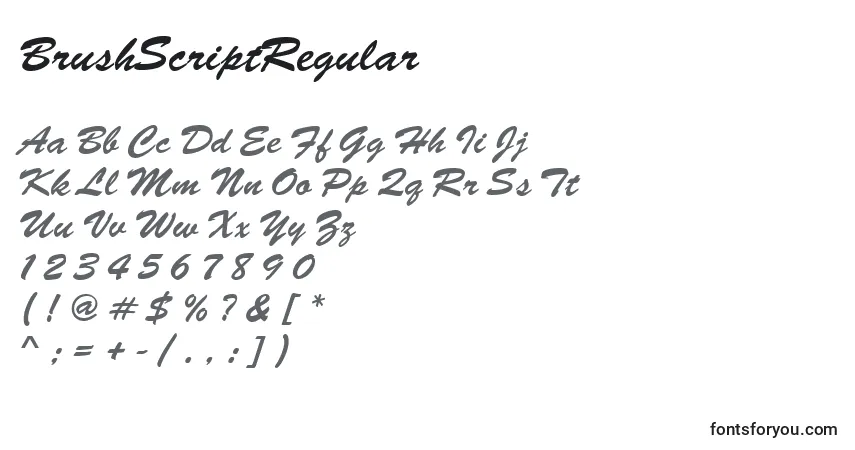 Czcionka BrushScriptRegular – alfabet, cyfry, specjalne znaki
