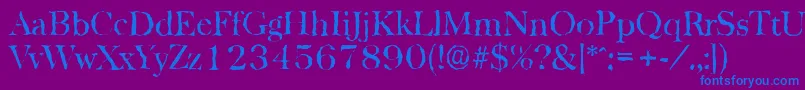 BaskervillerandomRegular-Schriftart – Blaue Schriften auf violettem Hintergrund