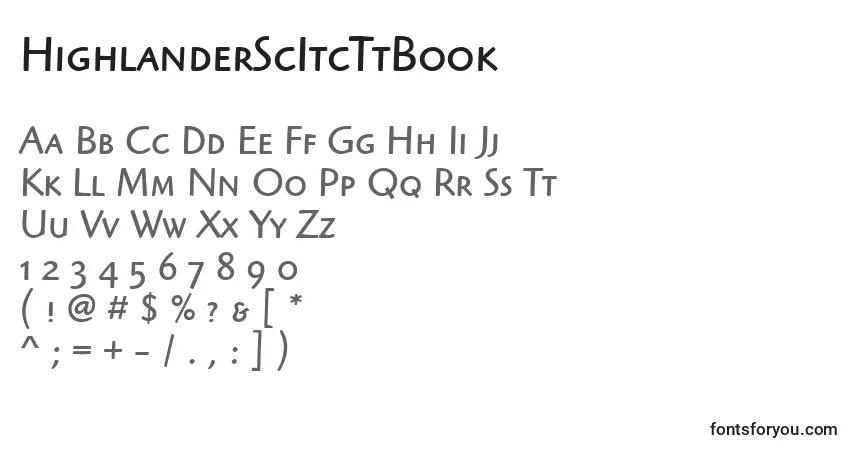 Czcionka HighlanderScItcTtBook – alfabet, cyfry, specjalne znaki