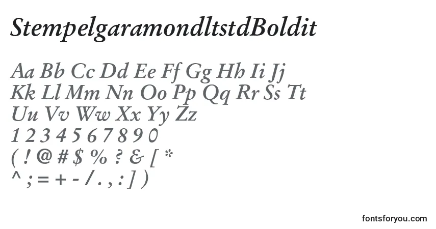 A fonte StempelgaramondltstdBoldit – alfabeto, números, caracteres especiais