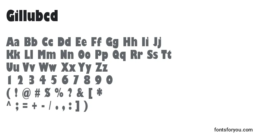 Czcionka Gillubcd – alfabet, cyfry, specjalne znaki