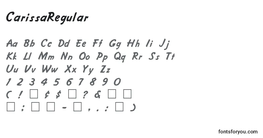 Fuente CarissaRegular - alfabeto, números, caracteres especiales