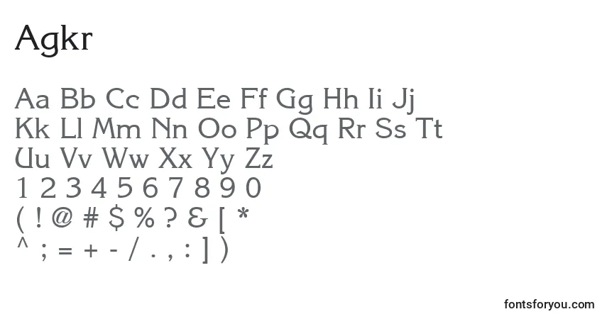 Schriftart Agkr – Alphabet, Zahlen, spezielle Symbole