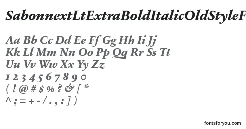 A fonte SabonnextLtExtraBoldItalicOldStyleFigures – alfabeto, números, caracteres especiais