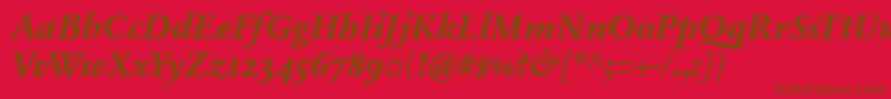 SabonnextLtExtraBoldItalicOldStyleFigures-Schriftart – Braune Schriften auf rotem Hintergrund