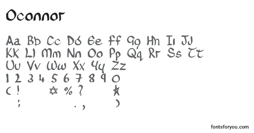 A fonte Oconnor – alfabeto, números, caracteres especiais