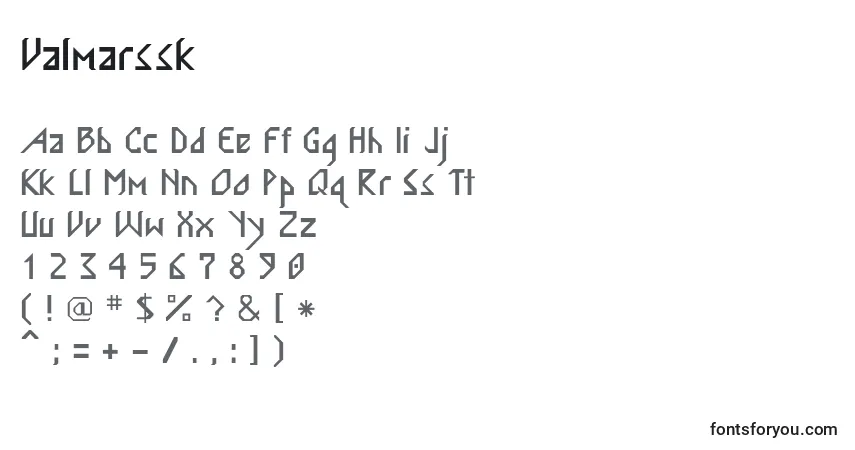 A fonte Valmarssk – alfabeto, números, caracteres especiais