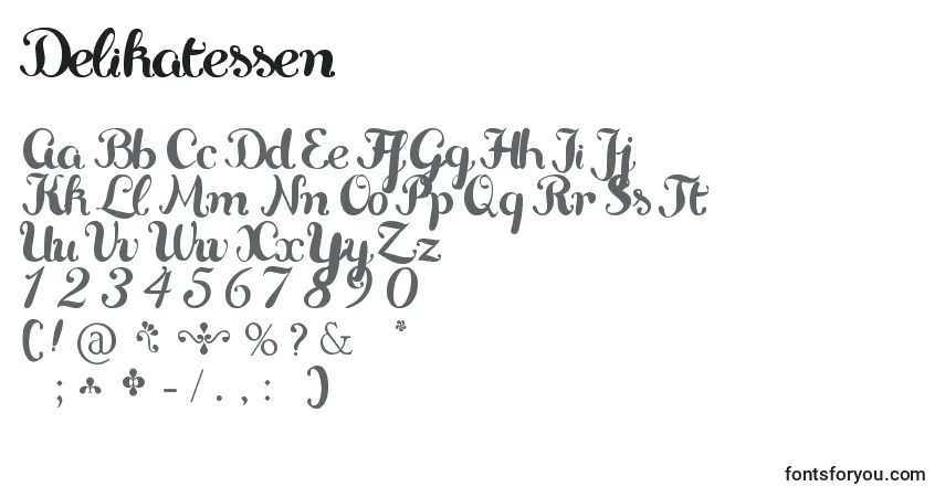 Шрифт Delikatessen – алфавит, цифры, специальные символы
