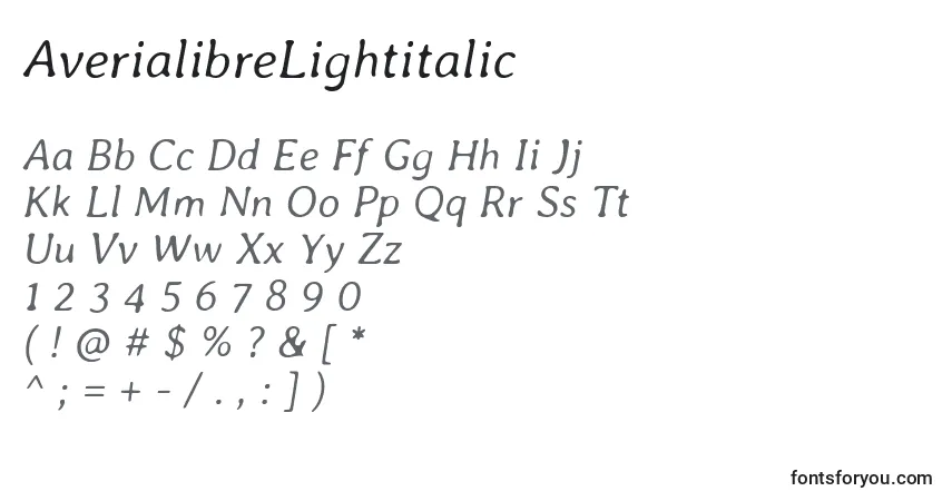 AverialibreLightitalic-fontti – aakkoset, numerot, erikoismerkit