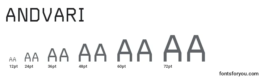 Размеры шрифта Andvari