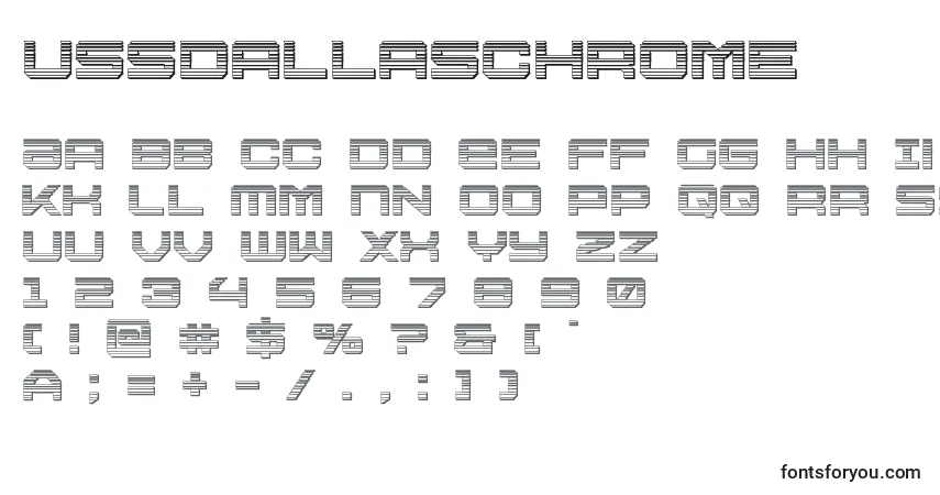 Schriftart Ussdallaschrome – Alphabet, Zahlen, spezielle Symbole