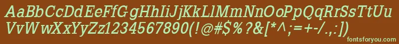 SlabromanaBoldoblique-fontti – vihreät fontit ruskealla taustalla