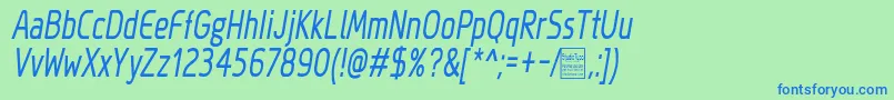 MegiSansNarrowItalicDemo Font – Blue Fonts on Green Background