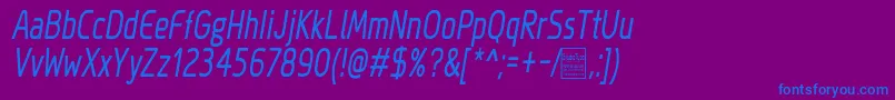 MegiSansNarrowItalicDemo Font – Blue Fonts on Purple Background