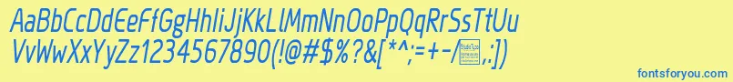 MegiSansNarrowItalicDemo Font – Blue Fonts on Yellow Background