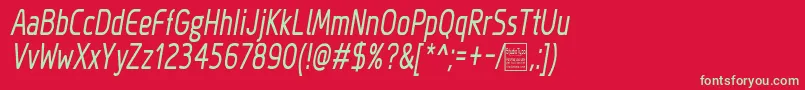 MegiSansNarrowItalicDemo Font – Green Fonts on Red Background