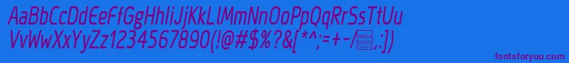 MegiSansNarrowItalicDemo Font – Purple Fonts on Blue Background
