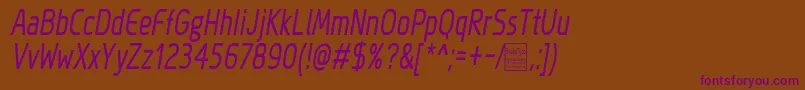 MegiSansNarrowItalicDemo Font – Purple Fonts on Brown Background