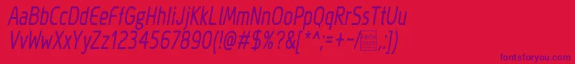 MegiSansNarrowItalicDemo Font – Purple Fonts on Red Background