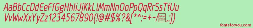 MegiSansNarrowItalicDemo Font – Red Fonts on Green Background