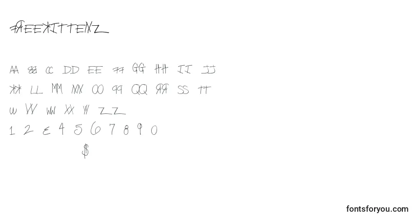 Czcionka Freekittenz – alfabet, cyfry, specjalne znaki