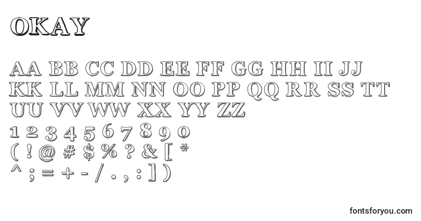 Czcionka Okay – alfabet, cyfry, specjalne znaki