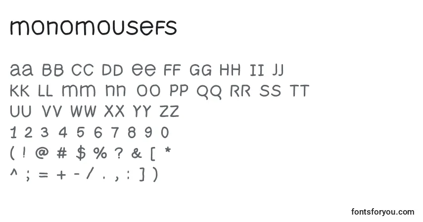 Schriftart Monomousefs – Alphabet, Zahlen, spezielle Symbole