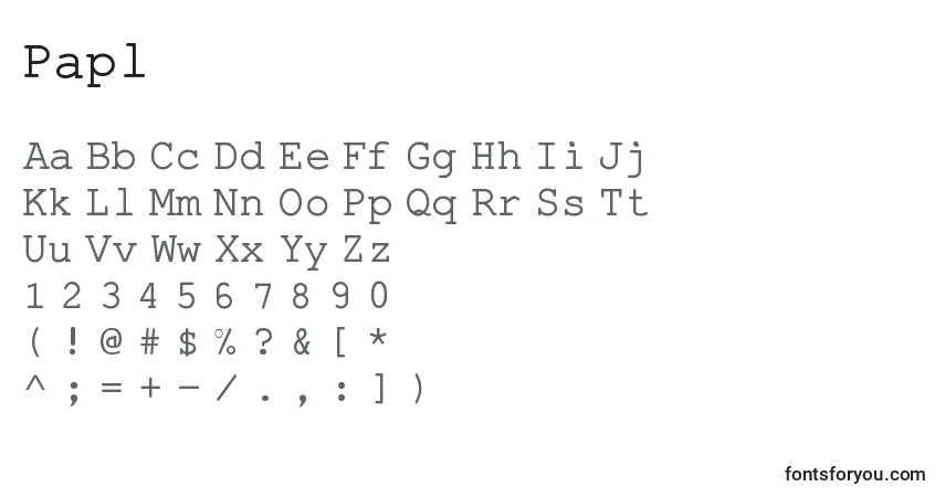 Schriftart Papl – Alphabet, Zahlen, spezielle Symbole