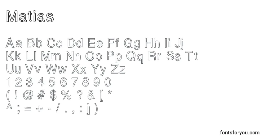 Шрифт Matias – алфавит, цифры, специальные символы