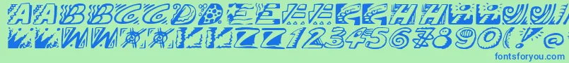フォントDoodle – 青い文字は緑の背景です。