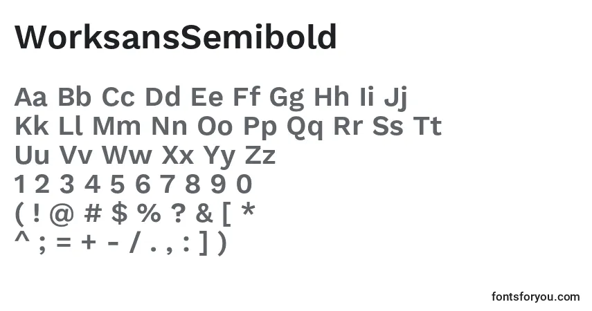 A fonte WorksansSemibold – alfabeto, números, caracteres especiais