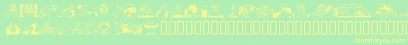フォントTcatsho – 黄色の文字が緑の背景にあります