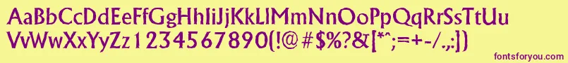 AdelonantiqueMediumRegular-fontti – violetit fontit keltaisella taustalla