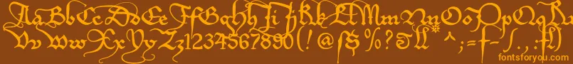 Etboemru-Schriftart – Orangefarbene Schriften auf braunem Hintergrund