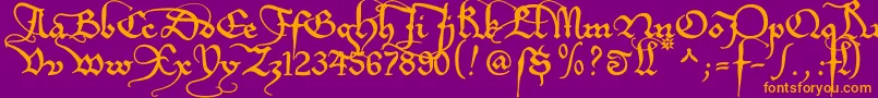 Etboemru-Schriftart – Orangefarbene Schriften auf violettem Hintergrund