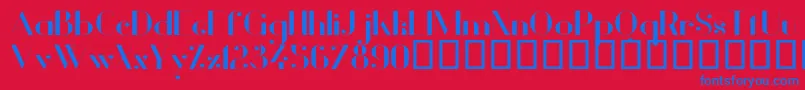 VanityBoldWide-Schriftart – Blaue Schriften auf rotem Hintergrund