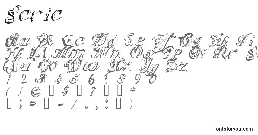 A fonte Scric – alfabeto, números, caracteres especiais