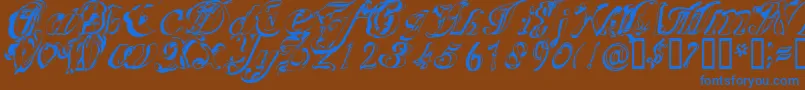 Scric-Schriftart – Blaue Schriften auf braunem Hintergrund