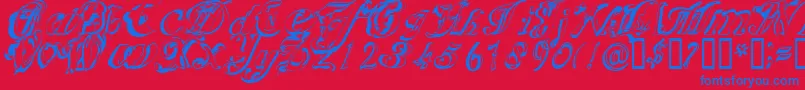 Scric-Schriftart – Blaue Schriften auf rotem Hintergrund