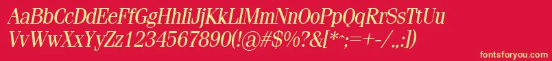 SimeizItalic-fontti – keltaiset fontit punaisella taustalla
