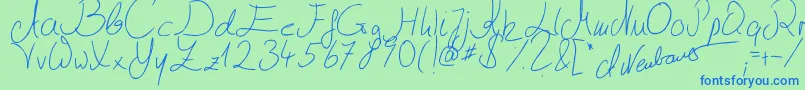 Fonte Julliscriptum2 – fontes azuis em um fundo verde