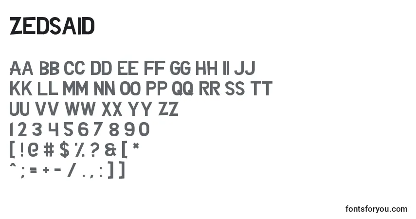 Schriftart ZedSaid – Alphabet, Zahlen, spezielle Symbole