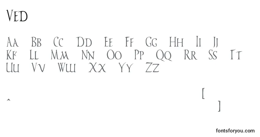 A fonte Ved – alfabeto, números, caracteres especiais