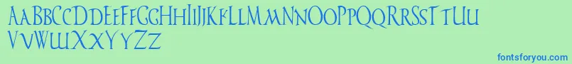 Ved-Schriftart – Blaue Schriften auf grünem Hintergrund
