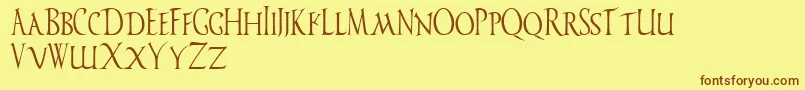 Ved-Schriftart – Braune Schriften auf gelbem Hintergrund